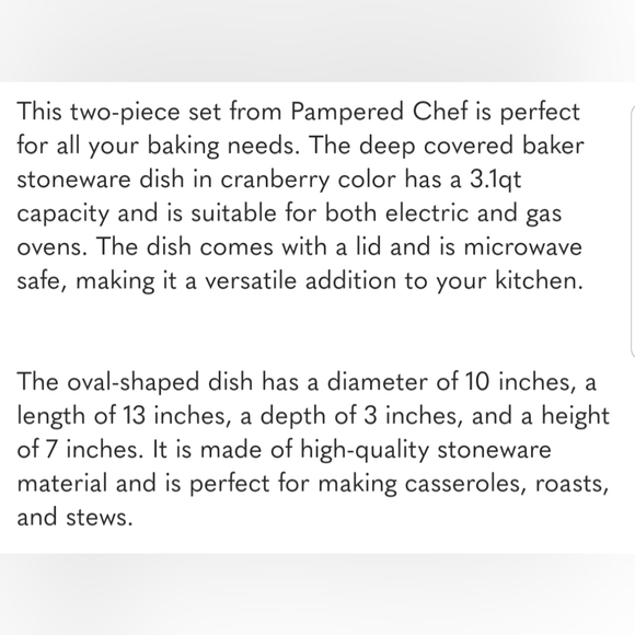 Pampered Chef Cranberry Deep Dish 3.1 qt Lidded Casserole, Like New - Picture 5 of 5